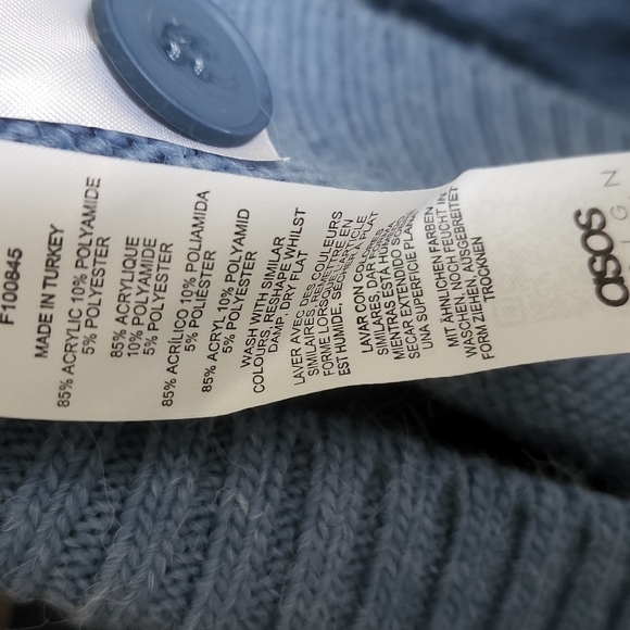 ASOS Design V-Neck Cardigan Puff Sleeve Blue UK 16 | US 12 NEW NWT - Picture 8 of 15